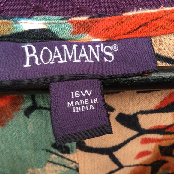 Roaman’s 16W Tropical Vacation Short Sleeve Button Up Top Tunic - Picture 3 of 11